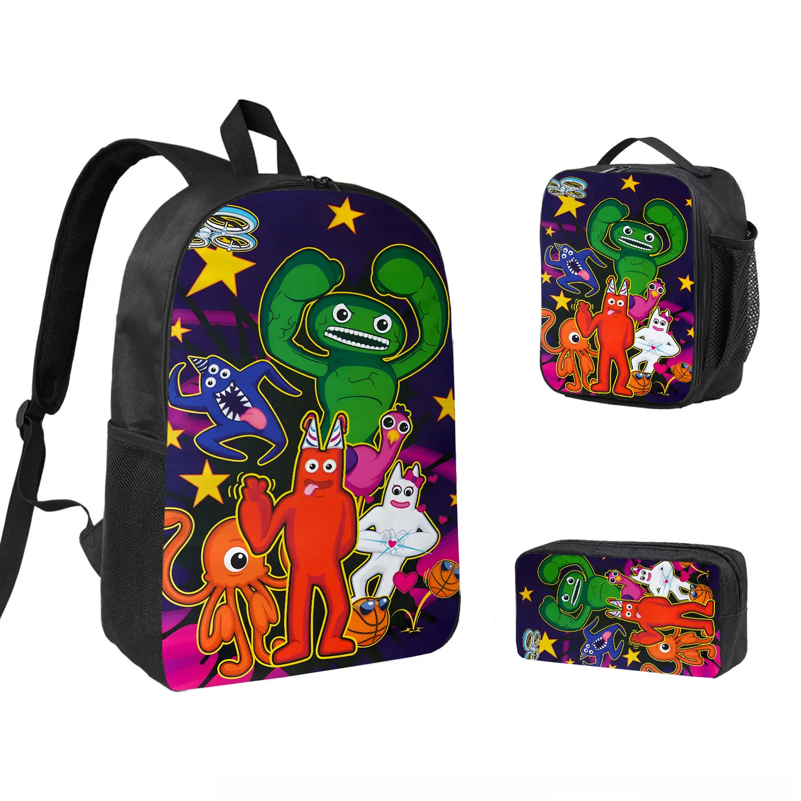 Garten Of Ban Ban 3 PCS Backpack Set, Durable School Bookbag with Insulated Lunch Bag & Pencil Case for Teens Boys Girls, Comfortable Travel Daypack Gift for Fans d-106