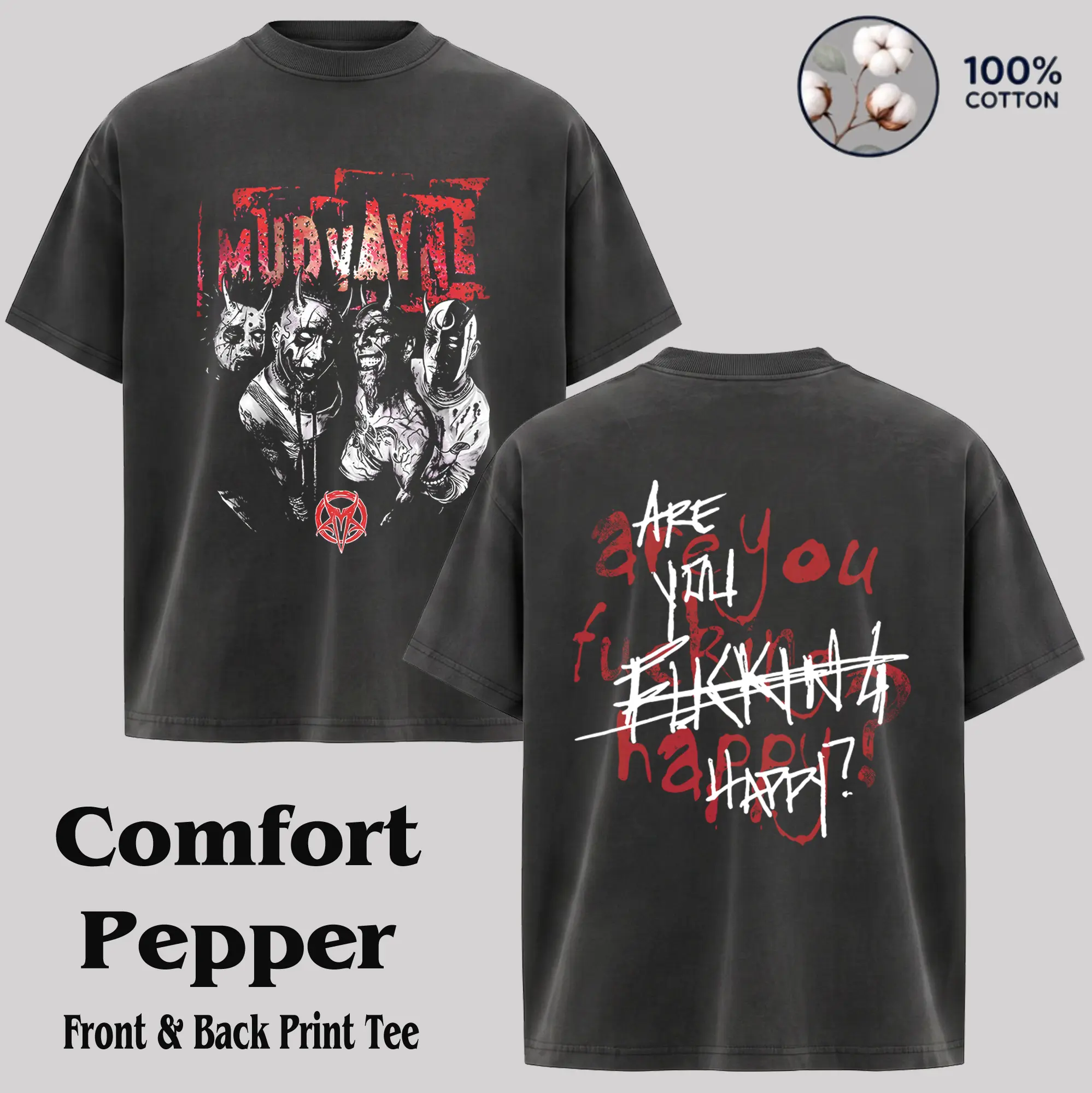 Mudvayne Band Tee, Menswear Stylish Short-Sleeve Round Neck Mudvayne Masks Group Portrait T-Shirt - Metal Band Merch Gift for Fans, Rock Tour Tee, Alternative Band Item, 90s Grunge Aesthetic Vintage Graphic Top, Streetwear