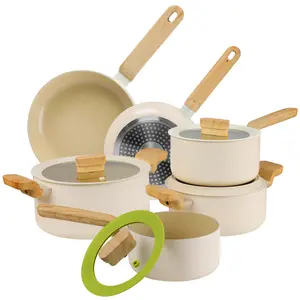 Nonstick Ceramic Pro 17pcs pots and pans set complete Cookware Set with Lids,Kitchen Outdoor Induction Compatible Stackable Healthy Aluminium Lightweight pots pans set Wooden Oil black friday deal Sturdy Steel