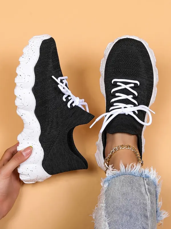 2024 Summer Lace-up Low Top Slip on Women Sneakers, Comfortable Ankle Socks Shoes, Knit Sports Running Shoes, Back To School Women's Workout Sneakers As Gift, for Fall Outfit 8