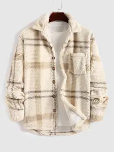 【Please Purchase A Size Up】Men's Plaid Print Button Front Fleece Winter Jacket, Casual Comfortable Warmth Regular Fit Long Sleeve Pockets Warm Fleece Material Outerwear for Fall & Winter, Mens Clothing, Men's Clothes for Daily Wear