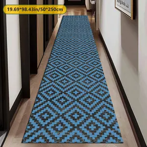 Velvet Carpet 850g+, Blue- Plaid Texture, Kitchen Runner Rug, Christmas & Furniture Carrot, Durable Large Size for Bedroom Living Room