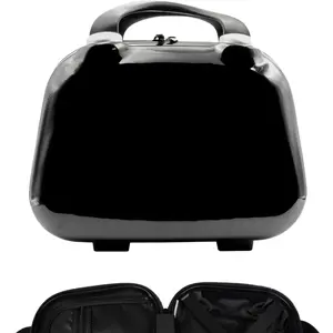 Hard Shell Travel Cosmetic Case, 12 Inch Hardshell Suitcase Mini Toiletry Bag, Luggage Beauty Case with Strap - Black