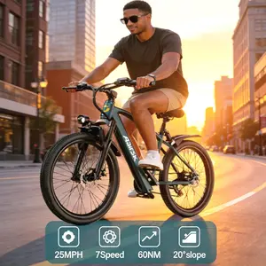 Aairsk GT300 Electric Bike 26"/24" 25 mph 10Ah Battery 750W Peak Motor 21 Speeds Dual Suspension 40 Miles Range Pedal Assist Full Suspension Commuter Ebike Adjustable Seat Gift for Father's Day Travel Outdoor