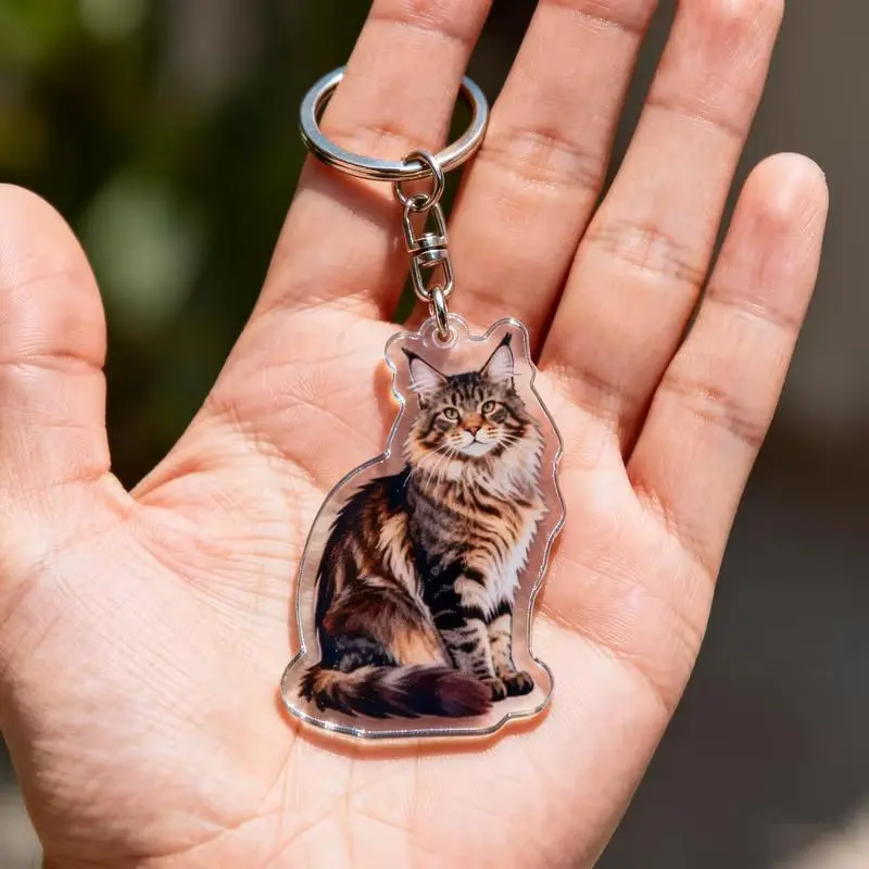 Personalized Solid Acrylic Pet Memorial Keychain - Photo Print Memory Holder, Dog & Cat Accessory, Pet Lover Gift, Trendy Bag Charm Keyring, No, Small