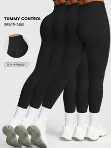 Women's High Waist Sports Leggings 3-Pack, Comfortable Fashion Athletic Stretchable Workout Pants, Ideal for Fitness and Casual Wear