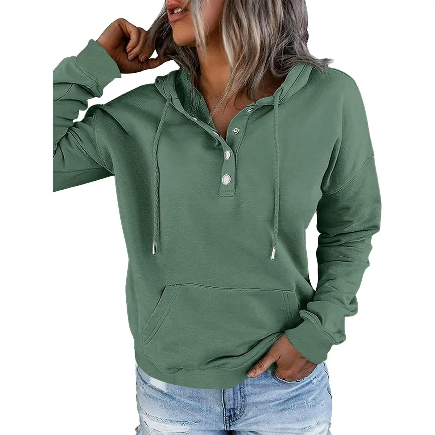 Onlypuff Women's Basic Casual Long-Sleeve Pullover Hoodies with Kangaroo Pockets for Ladies