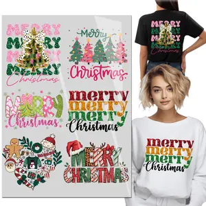 6Sheet Cute Pink red Merry Christmas Iron on Heat Transfer Stickers Halloween Iron on Patches Pumpkin Ghost Witch Iron on Decals Halloween Iron on for T Shirt Pillow Cover DIY dtf transfer