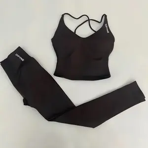 DFYNE New High-Elasticity Beautiful Back Tight Vest Sports Yoga Workout Gym Wear 2-Piece High Waist Leggings Sports Bra