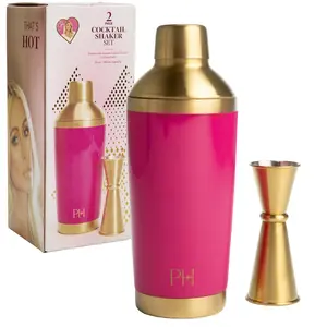 2-piece Cocktail Shaker Set  Double Wall Insulated Stainless Steel Mixer With Built-in Strainer And Double-sided Jigger 20-ounce Hot Pink