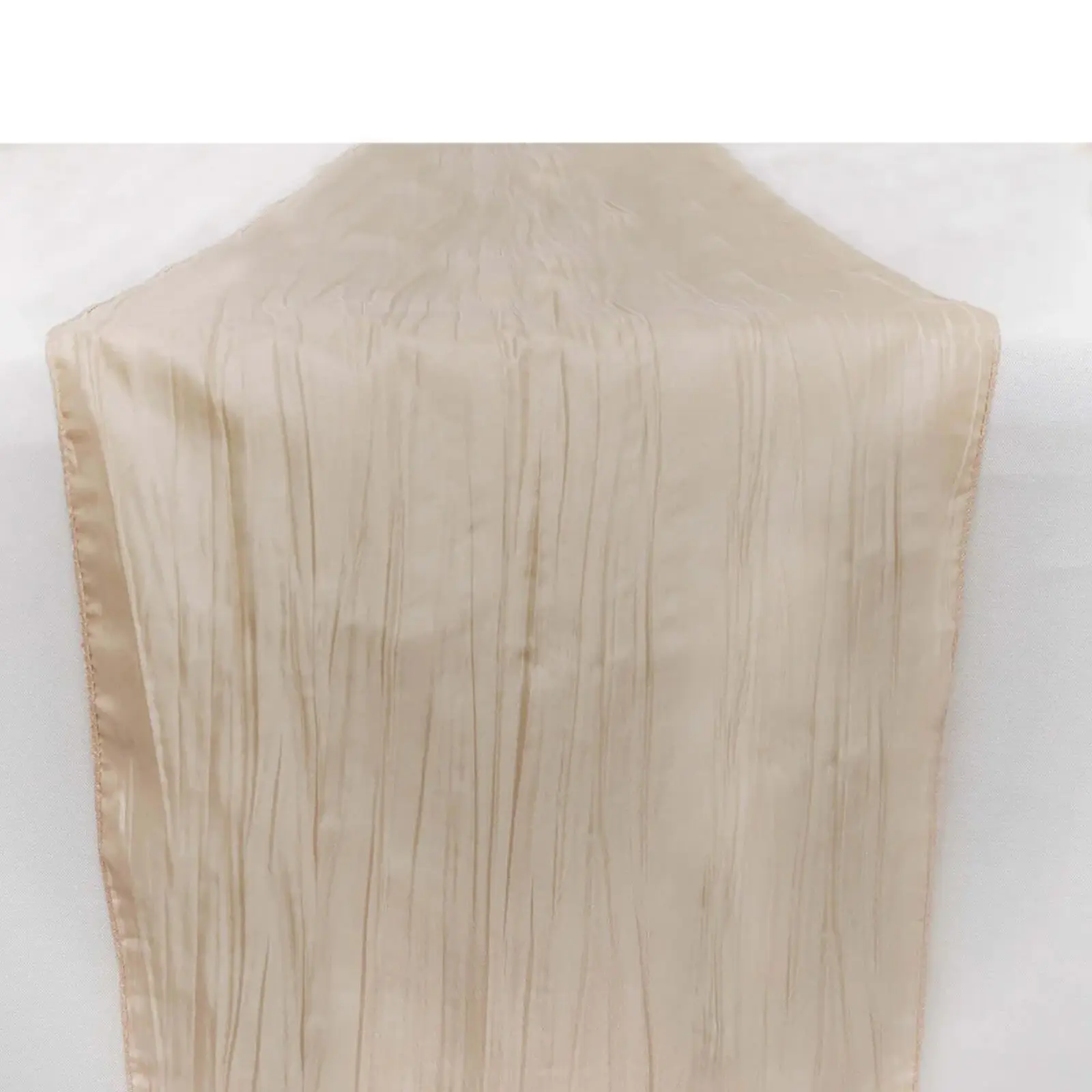 Beige Solid Taffeta Table Runner - 12"x108" Accordion Crinkled Texture Table Linen, Hand Wash Only, for Event, Party Decorations