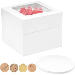 10x10x10 Inches Cake Boxes with Cake Boards, 3 Pack  Tall Cheesecake Boxes with Display Window for Christmas, Birthday, Wedding