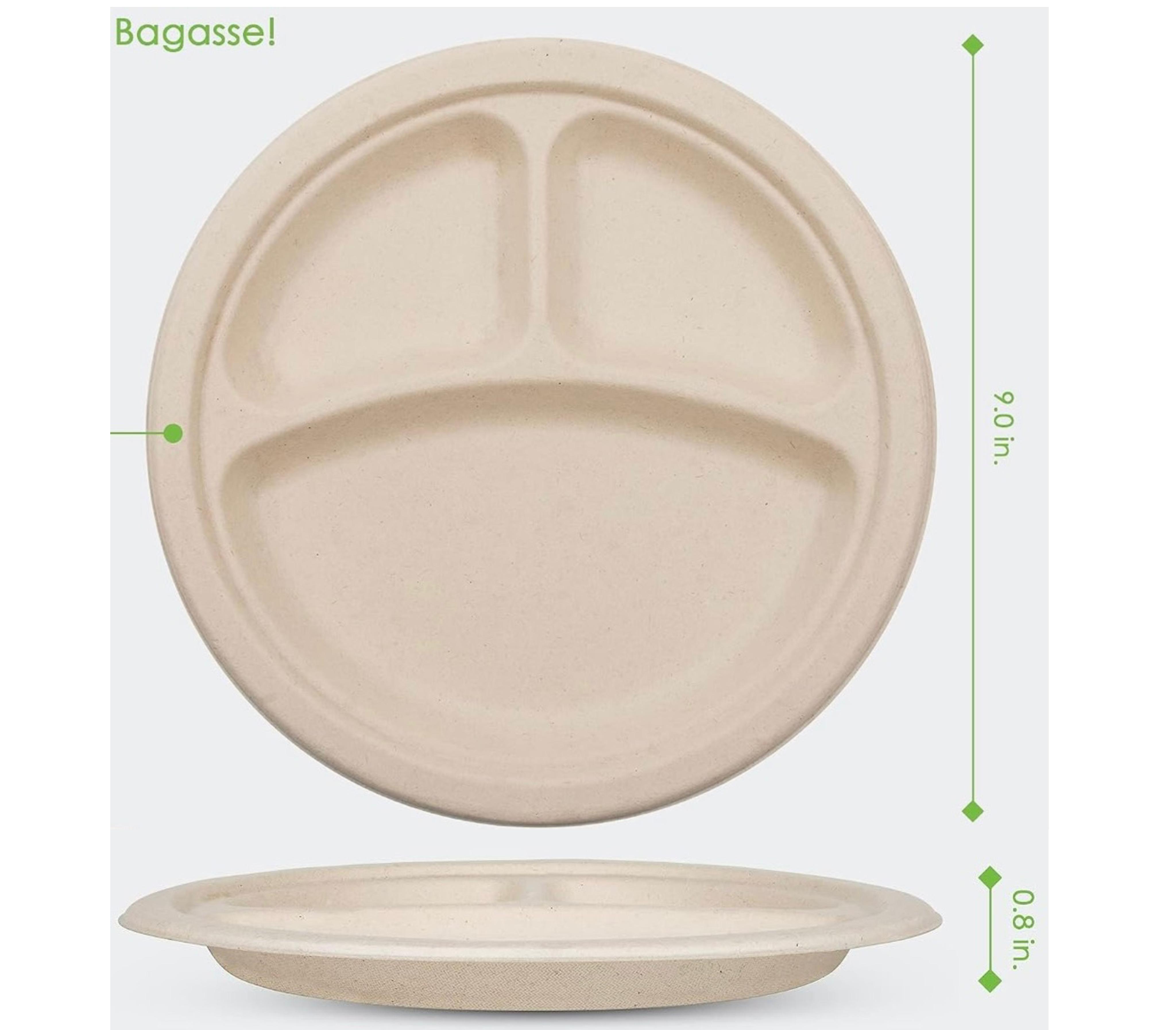 9 Inch Compostable Paper Plates 125 Pack, Disposable Sugarcane Bagasse Plates, Eco-Friendly Biodegradable Heavy Duty Plates for Party, BBQ, Picnic, Catering