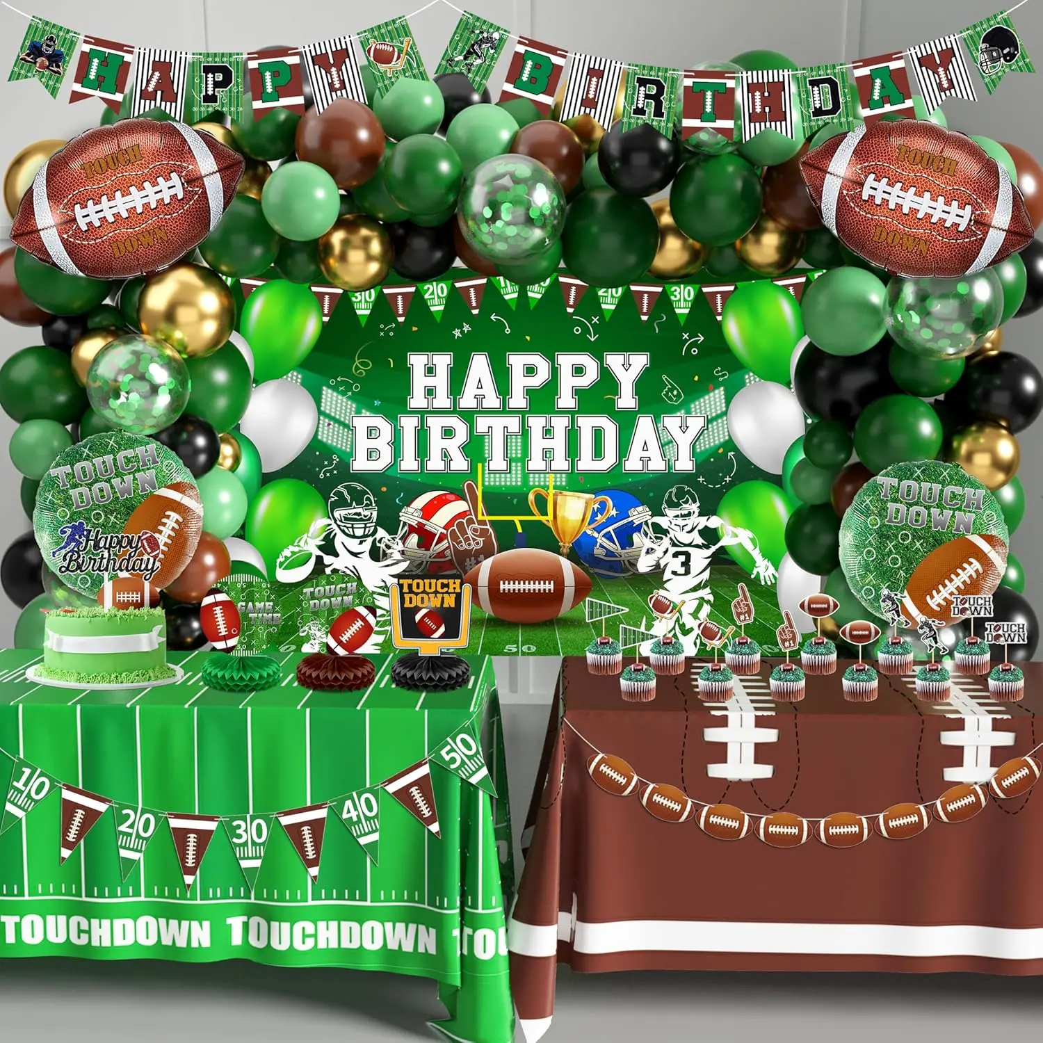 Football Birthday Party Decorations Superbowl Football Party Decoration Supplies Include Balloon Arch Kit Birthday Banner Backdrop Touchdown Tablecloth for Football Game Day Tailgate Party