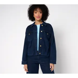 Carla Rockmore Collection Pleated Bubble Hem Denim Jacket- Indigo