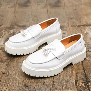 Men's Platform Loafers,Fashionable Formal Casual Shoes Comfortable All-match Dress Shoes for Daily Wear, Male Round Toe Leather Shoes Boy