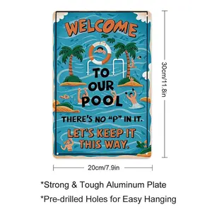 Funny Pool Aluminum Sign, 12"x8" Vintage Swimming Pool Metal Plaque, "Welcome To Our Pool" Humorous Wall Decor, Waterproof Gift for Pool Owners