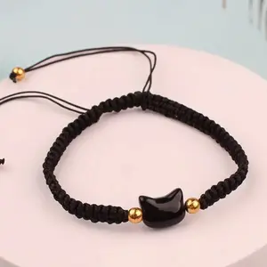 Adjustable Black Cat Charm Bracelet for Women - Fashionable Clothes Accessory