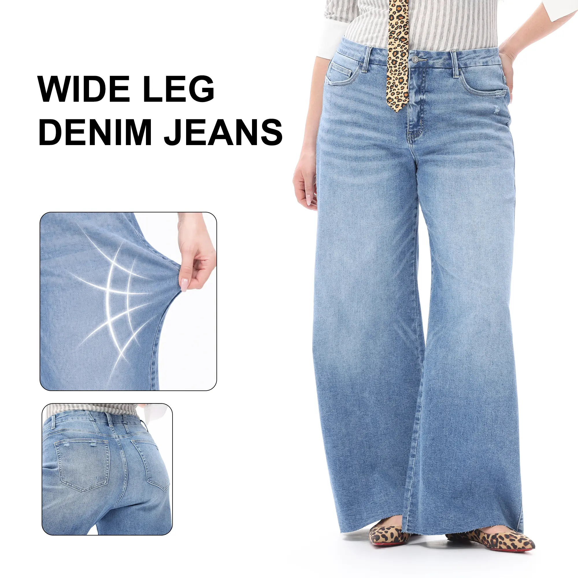 ONESO Women's Medium Blue Plus Size Wide Leg Jeans Mid Rise Casual Comfort Denim Pants  Raw Cut Hems Baggy Denim Zipper Fly Designed Casual Style Summer #SummerVibes