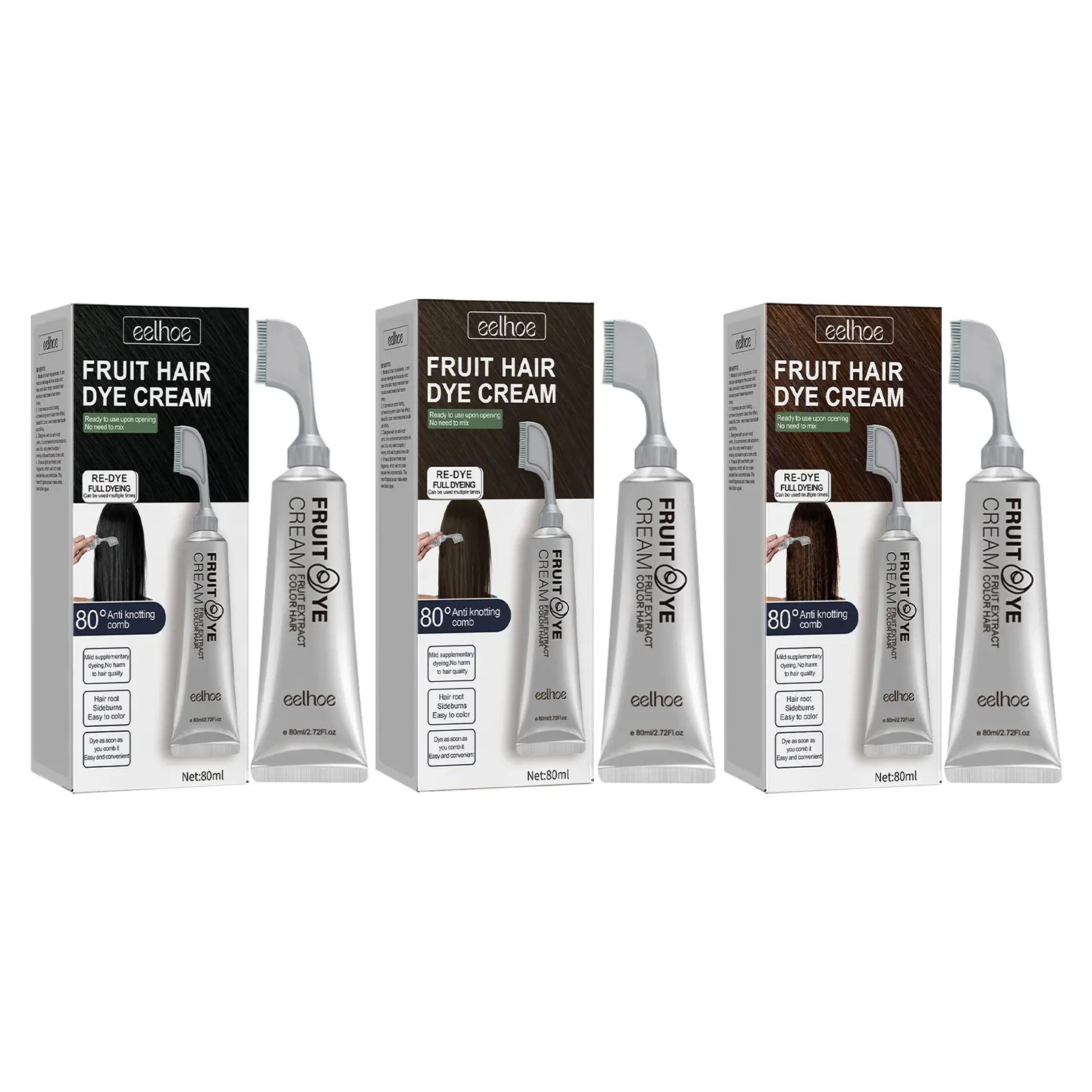 Eelhoe Gentle Fruit Hair Dye Cream - Ammonia-Free, Non-Bleaching, Permanent Color with Built-in Comb, Haircare Item in Black Hair Dye Shades, Dark Brown, Brown, Dyeing Hair