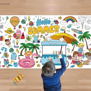 Summer Giant Coloring Poster/Tablecloth - Summer Decorations - 30 x 72 Inches Jumbo Paper Coloring Banner - Kids Crafts Gifts Toys Games Ice Cream Party Decorations - Arts Crafts Supplies