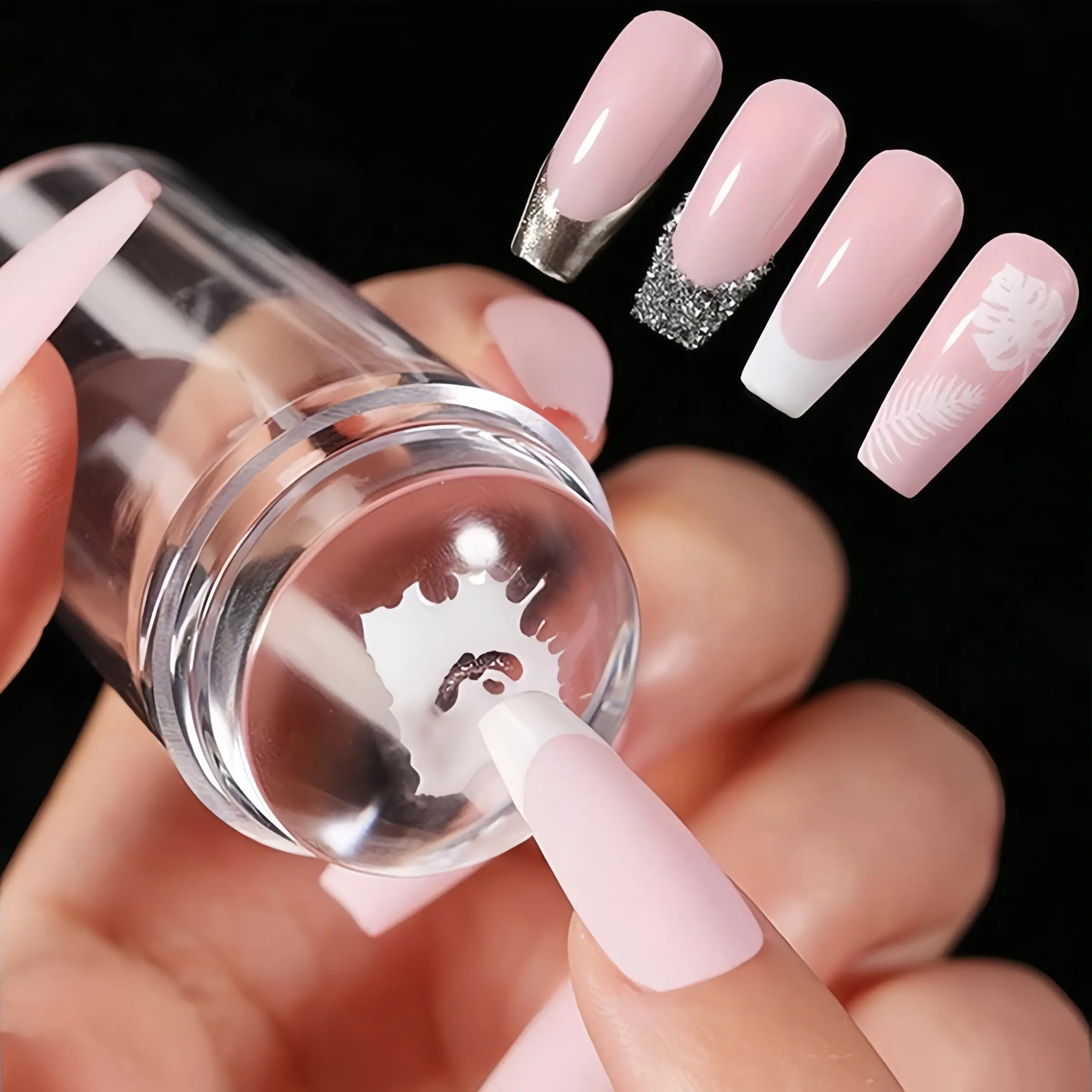 Quick Easy Pointed Nail Art Design Manicure Tool Kit with Transparent Silicone Stamp and Scraper, Professional Nail Tools for Salon Quality Home Results, Nail Stamp Tips, Manicure Accessory Set, At Home Manicure