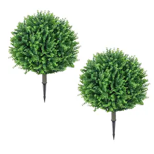 Gaomon 23.6in Resistant Artificial Topiary Ball Trees, 2pcs Realistic Fake Eucalyptus & Boxwood Shrubs with Ground Spike, Decorative Indoor-Outdoor Ornaments for Garden, Outdoor Patio,outdoorfurnitureset