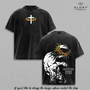 Forgive Them Father jojo Jesus Crown of Thorns Vintage Washed Oversized T-Shirt & Hoodie, Heavy Cotton Christian Faith Graphic Tee, Crucifix Cross Religious Streetwear Shirt, Unisex Gift for Believers