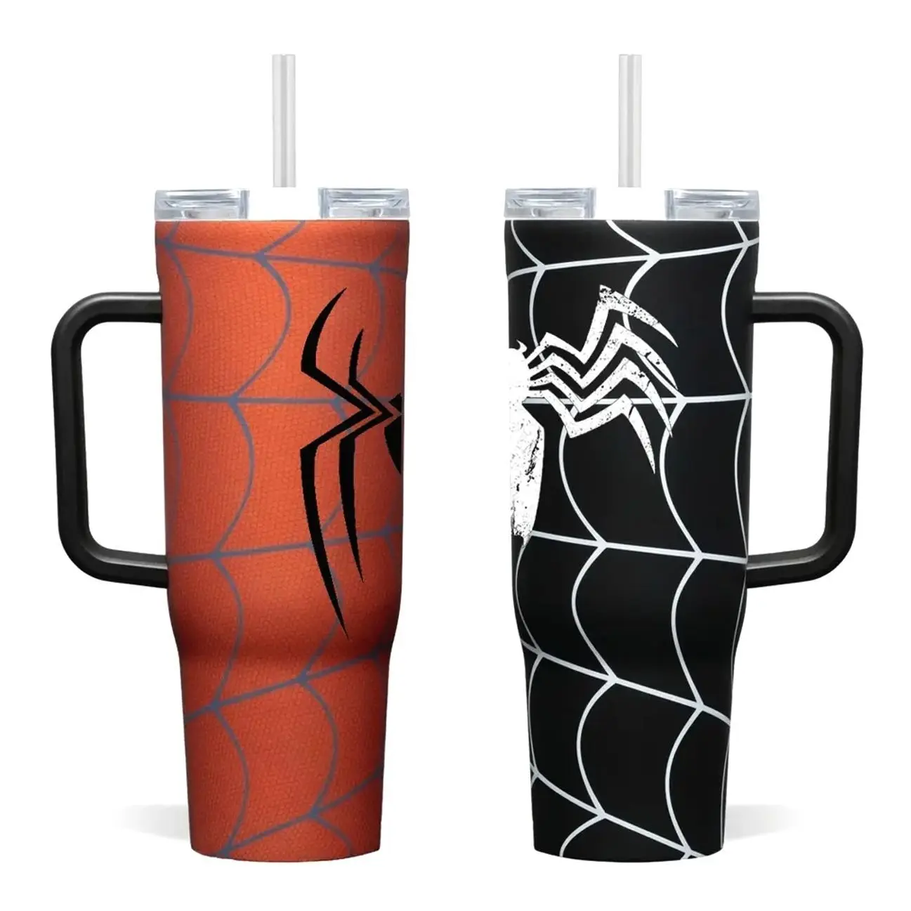 Super Hero Vs Dark Symbiote New Day Spidey Stainless Steel Insulated Vacuum Flask Tumbler with Handle & Straw - Kitchenware Drinkware Gift for Racing Fans & Partners