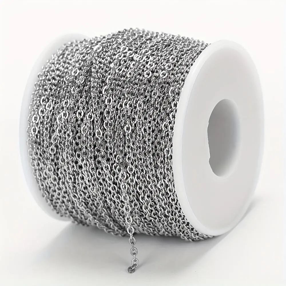 78.74inch/393.7inch Stainless Steel Welding Chain High Quality Steel Color Flat Round Ring Chain Accessories For Diy Jewelry Bracelet Necklace Anklet Choker Making Parts