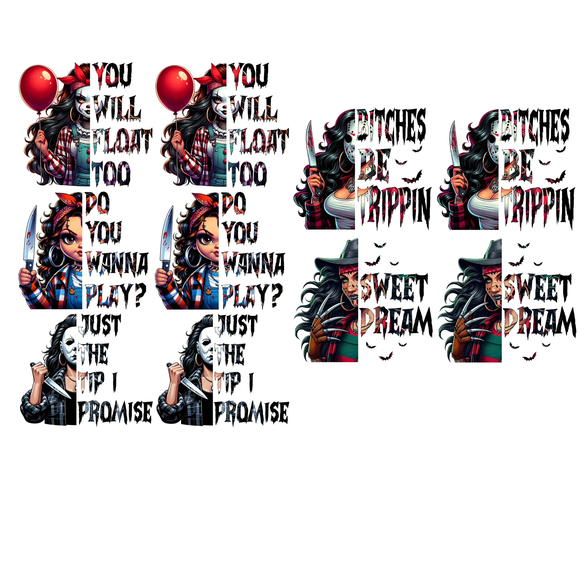 Horror Halloween Killer Ladies premade DTF gang sheet-10 adult prints