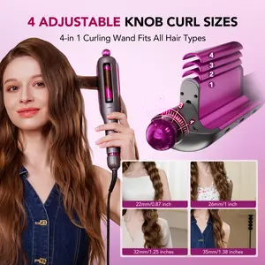 SKG WaveFlex 4-in-1 Adjustable Hair Waver Crimper – Beach Waves Curling Wand, Mermaid Hair Style, Ceramic 4 Barrel Sizes, 5 Temp Settings &  Negative Ionic Care, Fast Heat-Up, Safe and Easy to Use