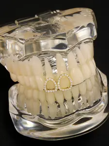 Double Heart Hollow Out Hip Hop Rhinestone Teeth Grills, Festival Unique False Teeth Decoration, Tooth Gems