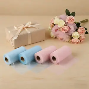 Polyester Mesh Netting Roll, Multiple Colors, 3 Lengths, & Light Blue Semi-Transparent Fabric, Ideal for Crafts, Gifts, Weddings