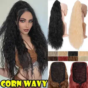32inch 80cm Long Kinky Curly Drawstring Ponytail Extension Synthetic Corn Wavy Curly Clip in Hairpiece for Women