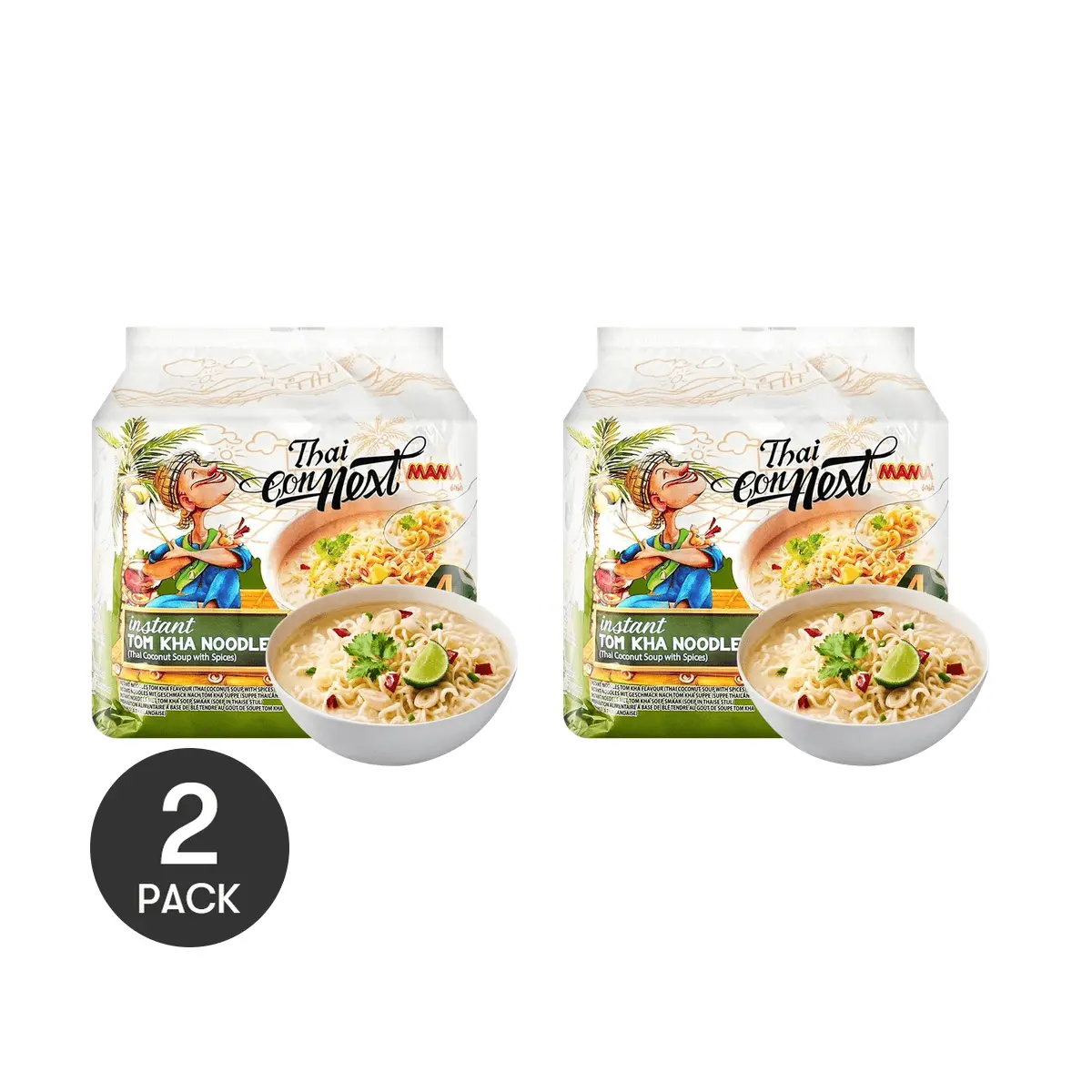2 Pack MAMA Thai Tom Kha Coconut Noodles 4ct 12oz Each - Thai Instant Soup, Spicy Creamy, Quick Meal