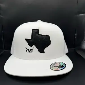 Black Texas Ostrich Patch Hat - Snapback with Texas Outline Design