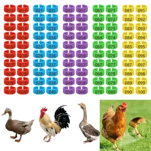 100 Pcs Color-Coded Numbered Chicken Leg Bands(for 1.1 To 5.5 Pounds), 0.62 Inch Colorful Numbered Poultry Leg Rings, Clip-On Leg Tags for Chickens Ducks and Goose