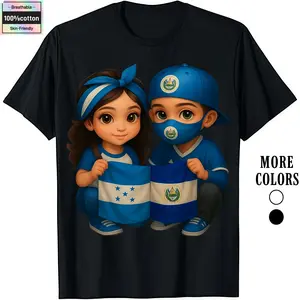 HAGBDH Fashion Designer T-Shirts - Cotton Graphic Tees with Kids Cartoon Holding Honduras & El Salvador Flags,Crewneck,Casual,Ideal for Everyday Wear, Tropical Men's Gifts1