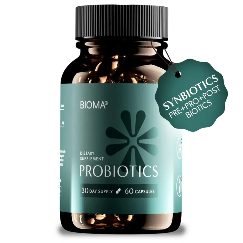 Bioma NEW FORMULA 3-in-1 GMO-Free Probiotics Capsules - Healthcare Food Supplement with Prebiotics, Postbiotics, XOS, Tributyrin for Digestive & Gut Support