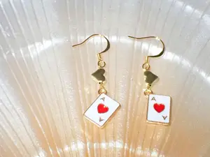 Gold Ace of Hearts Drop Earrings - Female Classic Style Fashion Alloy Jewelry, Unique Vegas Casino Playing Card Accessories
