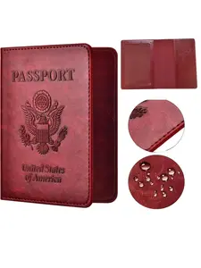 Personalized Wine American Passport Holder Card Case, Two-In-One Leather Passport Cover Business Card Wallet Travel Bag