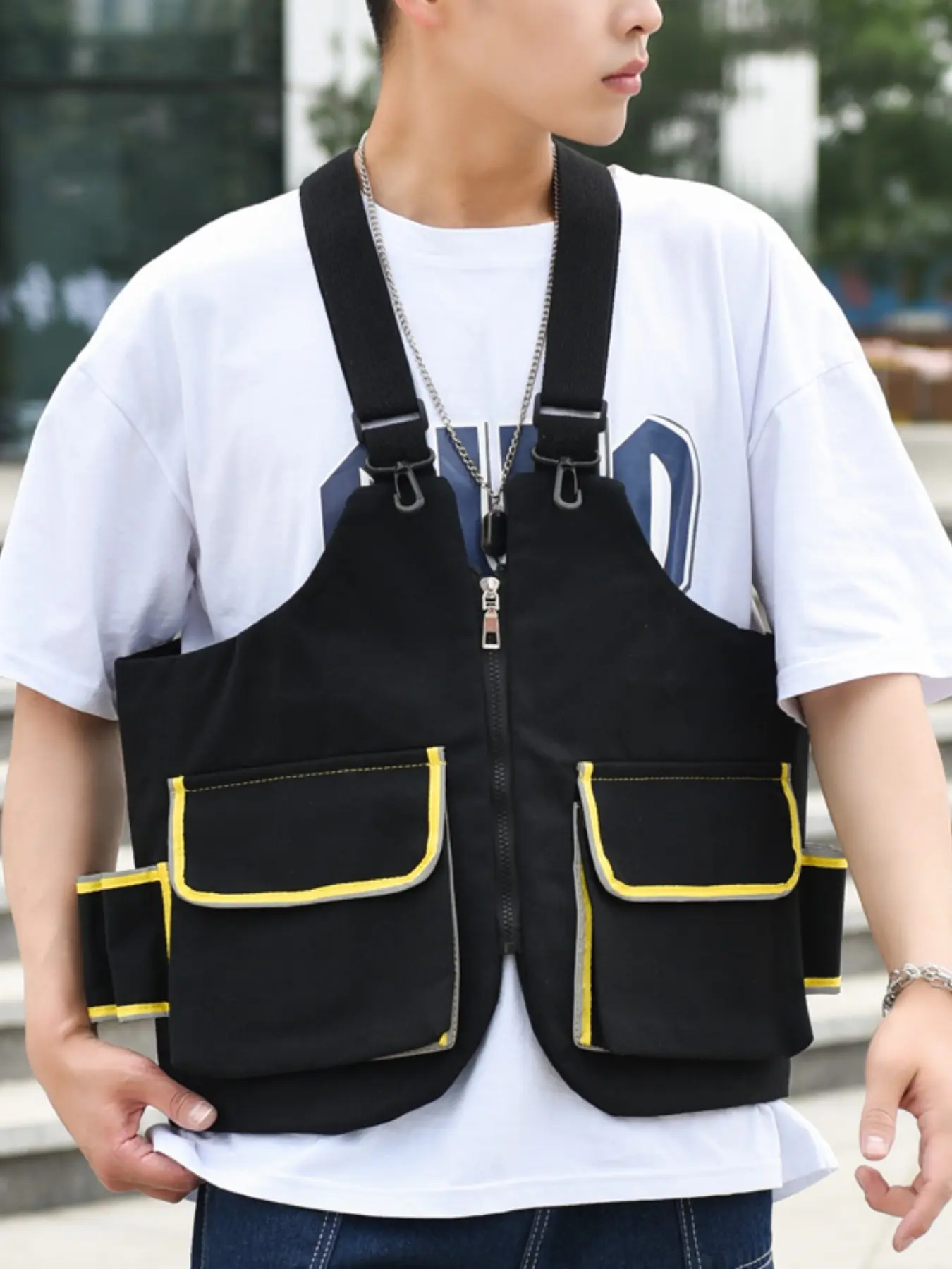 Trendy High Street Vest Bag, Artistic Shoulder Crossbody Heart Backpack, Multifunctional Workwear Hip Hop Waistcoat Three-In-One Bag, Waist Packs, Waist Belt Bag, Versatile Bag, Casual Waist Bag