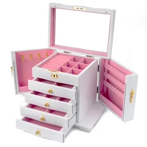 Luxurious Solid Wood Jewelry Storage Box - Decorative, Velvet-Lined, Compartmentalized Organiser with Drawers and Double Doors, Vintage Large-Capacity Trinket & Makeup Organizer, Perfect Gift for Her