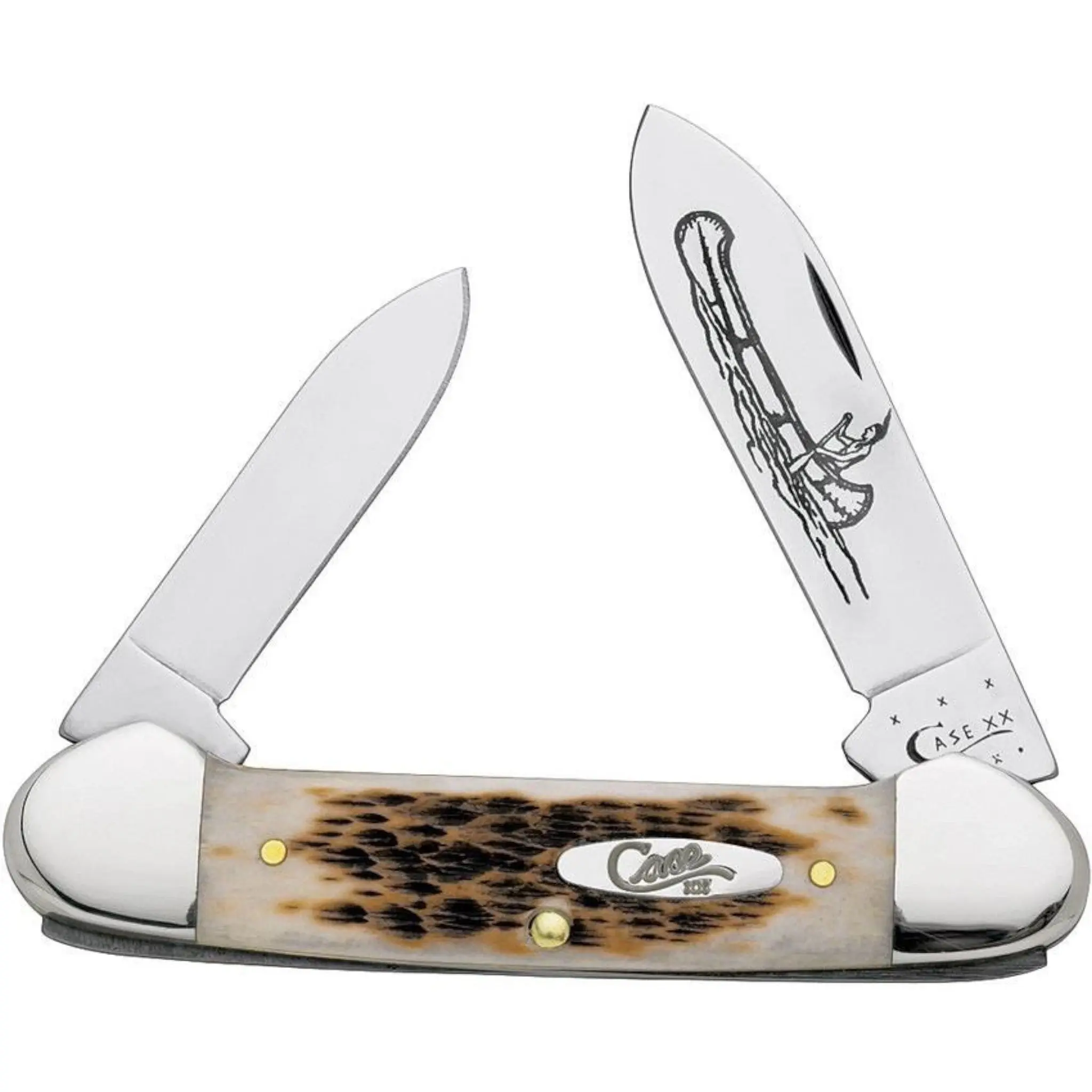 Case® | Amber Jigged Bone Canoe Pocket Knife – Indian in Canoe Etching