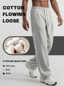 Men's straight leg fleece warm sports pants lined with drawstring waist pants, casual and comfortable versatile pants for autumn and winter, men's daily wear pants, loose fleece sports pants in different styles