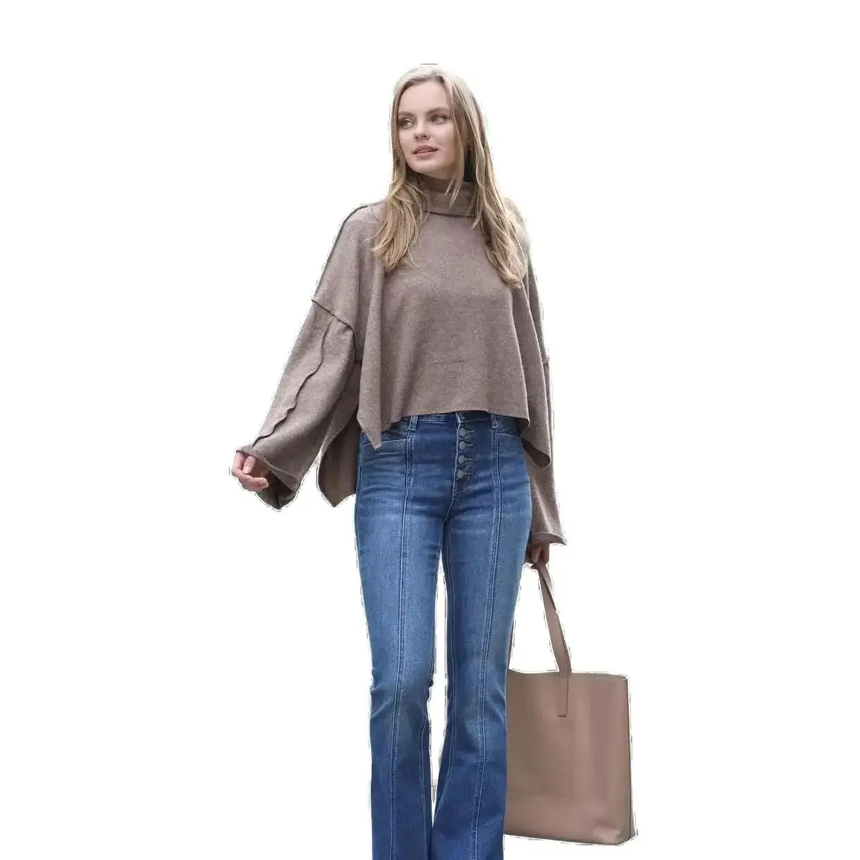 Womens Mock Neck Side Slit Sweater