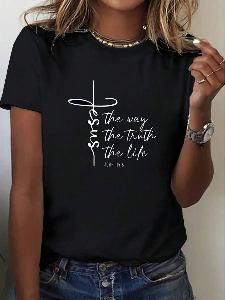 Women's Graphic T-Shirt with Christian Faith Inspirational Print, Breathable 100% Cotton Casual Shortsleeve Pullover, Regular Fit
