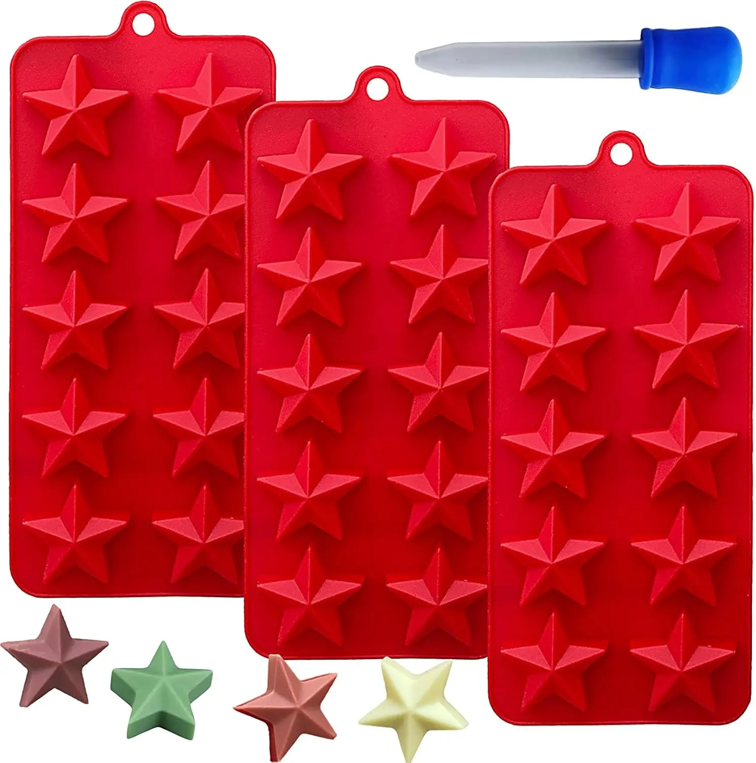 3PCS Star Chocolate Mold 30 Cavitie Bite Size Candy Silicone Molds Star Shape Gummy Jello Pudding Ice Cookie Soap Molds 4th Of July Silicone Mold for Baking