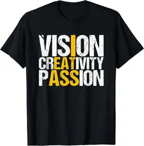 Cotton Short Sleeve Vision Creativity Passion Shirt -Funny UnisexBlack T-Shirt S-5XL